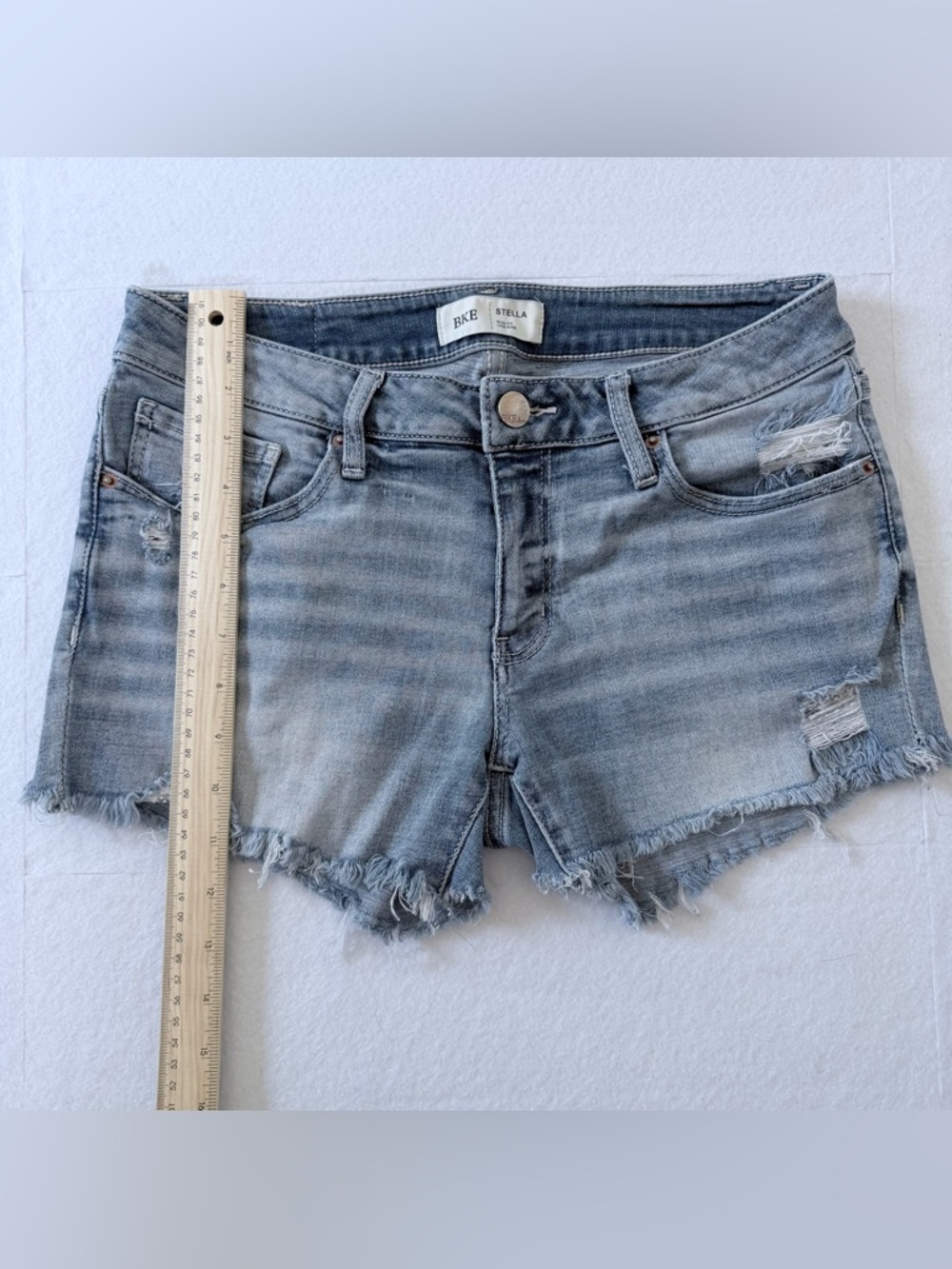 BKE Stella Light Wash Slim Fit Low Rise Denim Shorts - Picture 4 of 12